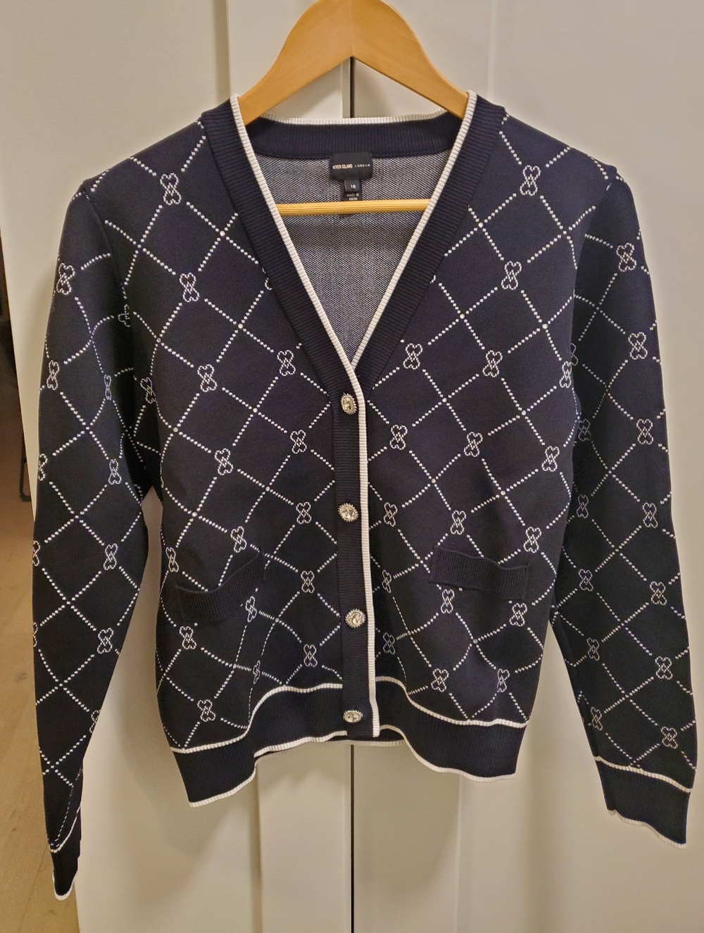 River Island-Luxe Cardigan US Size 14 Bejeweled Buttons & Tiny Rhinestones